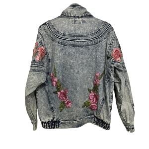 Vintage Acid Wash Denim Jean Bomber Jacket Y2K Ruth Douglas Floral Size Medium